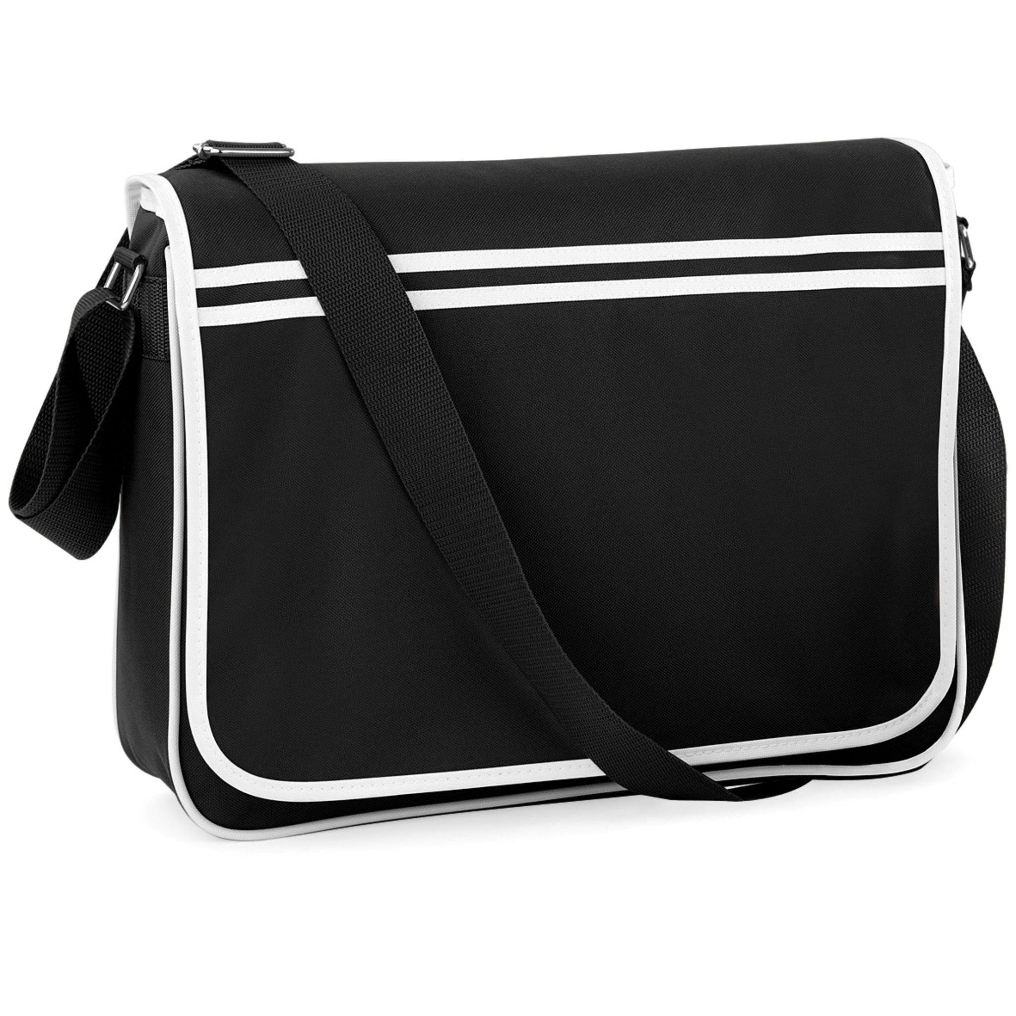 Bagbase BG710 - Retro Messenger Bag Adjustable Shoulder Strap Size:40x10x30cm. 12 litres Colors:Noir/Blanc 
